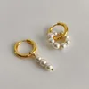 Hoop Earrings 2023 Trendy Asymmetric Natural Freshwater Pearl Trend Double Circle Dangle French Unusual Drop