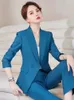 Calças femininas de duas peças Mulheres Formal 2 peças Blazer Set Elegante Preto Verde Roxo Azul Manga Longa Blazer Pant Terno Senhoras Moda Negócios Trabalho Desgaste 231129