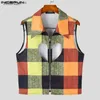 Gilets pour hommes Hommes gilets Plaid revers sans manches fermeture éclair évider Streetwear hommes gilet Sexy personnalité mode unisexe gilets S-5XL Q231129