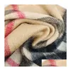 Scarves Winter 100% Cashmere Designer Scarf Highend Soft Thick Fashion Mens And Womens Luxury Unisex Classic Check Big Plaid Shawls Dhkg9