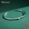 Bangle Modian 100% Real 925 Sterling Silver Round Clear Ten Heart CZ Open Bracelet For Women Fine Jewelry Charm Adjustable Bangle Gifts 231128