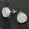Hip Hop 1Pair Micro pełny utwardzony okrągły cyrkon CZ Stone Bling Iced Out Kolczyki na stadninę Kolczyki dla mężczyzn biżuteria 220125250o