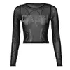 Frauen T -Shirts Nattemaid fd 2023 Sommer -Knoten Brustbrief Bohrer runden Nackennetz langarm kurzer Top WomenWomen's's
