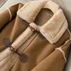 Женское меховое искусственное меховое пальто UCXQ из овечьей шерсти в стиле пэчворк, коричневое меховое пальто, женское лоскутное пальто с длинным рукавом и роговыми пуговицами, теплое пальто 2023, осень-зима 231129