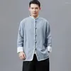 Vestes pour hommes automne hommes printemps Style chinois haute qualité Pure Raime chemises vêtements décontractés boucles Mandarin manteau veste