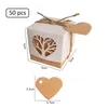 Cadeau cadeau 50pcs rétro papier kraft boîte de bonbons créatif creux arbre d'amour faveur de mariage merci tag avec corde fête d'anniversaire approvisionnement