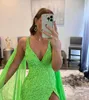 Robe de bal verte Sexy avec Cape, fente sur la cuisse, robe de soirée à paillettes, dos nu, longue, pour occasions spéciales