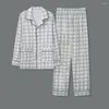 Pijamas masculinos impressos família loungewear elegante primavera/outono conjunto de pijama com gola de lapela mangas compridas de secagem rápida lavável