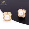 Popular Brands Moissanite Diamond Four-Leaf Clover Designer Fashion Gold Pearl Stud Earring Women