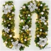 Decorações de Natal 2/7m LED Simulado Rattan Garland Decorativo Verde Xmas Artificial Tree Banner Decor Glow Wreath 231128