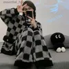 Women's Sleep Lounge Plaid Women Pajamas Set for Women 2 Pieces Fleece Sleepwear Korean Suit Fashion Winter Piiama V-neck Button Night Wears Pyjamas L231129