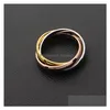 Band Rings Original Designer Tri-Ring Ring Logo Engrave 18K Gold Sier Rose 3 Colors 316L Stainless Steel Women Men Lovers Wedding Je Dhu5G