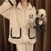 Women's Sleep Lounge Panda Women Pajamas Set for Women Fleece Sleepwear Korean Suit Winter Piiama 2 Pieces V-neck Pyjamas Zipper Cute Night Wears New L231129