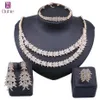 Bridal Dubai Gold Crystal Wedding Necklace Armband Earring Ring Smycken Set Nigerian Party Women Fashion Jewelry Set296m