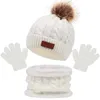 Mützen Hüte 3Pcs Winter Baby Hut Schal Handschuhe Set Einfarbig Kleinkind Motorhaube Nette Pompom Gestrickte Hüte Outdoor Warme infant Zubehör 1-5Y 231129