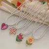 Pendant Necklaces Acrylic Flower Double Pearl NecklaceTulip Sunflower Heart Shaped Resin For Women Romantic Jewelry Gifts