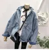 Jaquetas femininas primavera e outono denim casaco feminino solto bat manga grande bolso camisa vintage ferramentas neve cor bf jeans