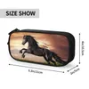 Cosmetic Bags Beautiful Black Horse Pencil Case Galloping Animal Lovers Box Pen Big Capacity School Supplies Stationery