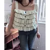 Chemisiers pour femmes Mode coréenne Sweet Layered Ruffles Gâteau Bretelles Chemise D'été Femmes Sexy Sans Manches Slash Neck Vest Short Camis Tops