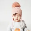 Bonés Chapéus Inverno Crianças Chapéu Grande Pompom Dos Desenhos Animados Algodão Malha Bebê Beanie Chapéus para Meninos e Meninas com Forro de Lã Bomber Caps para Crianças 231129