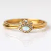 Fedi nuziali 2 pezzi Delicati e delicati da donna, piccoli anelli carini, in oro riempito con zirconi, pietra opale, piccolo fidanzamento242q