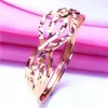 Cluster Rings 585 Purple Gold 14K Rose Wavy For Women Openwork Design Japanese And Korean Style Charm Party Ladies Jewelry