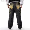 Herren Jeans Street Dance Weite Beine Baggy Jeans Männer Mode Stickerei Schwarz Lose Board Denim Hosen Rap Hip Hop Jeans Plus Größe 30- L231129