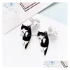 Ohrstecker Paar 2023 Mode Niedliche Katze Weiß Schwarz Hang Emaille Kitty Piercing Ohr Frauen Mädchen Jewelrystud Effi22 Drop Lieferung DHSZW