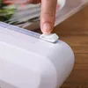 Organization Plastic Food Wrap Dispenser Movable Film Cutter Kitchen Foil Cling Wrap Dispenser With Suction Cup Kitchen Tool