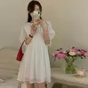 Sıradan elbiseler Korece ins nazik rüzgar gevşek et kapak kabarcık kollu peri elbise kadın yaz küçük kişi pileli a-line etek