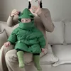 Baby-Winterkleidung für Kinder, über dem Knie, weißer Entendaunenmantel, grüner Frosch-Daunenjacke, mittellang