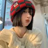 Beanie/Skull Caps Chessboard Plaid Knit Beanies for Women Winter Korean Ins Niche Big Head Circumference Pullover Hat Japanese Retro Men's Caps 231128