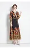 Boutique Dames Bedrukte Jurk Lange Seeve Bloemenjurk 2024 Lente Herfst Strikjurk High-end Mode Dame Maxi Jurken Feest Runway Jurken