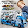 Diecast Model Ejector Container Truck Engineering Car with 6 Alloy Children S Toy Dra tillbaka Christmas Thanksgiving Gift 231128