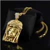 Pendant Necklaces Hip Hop Golden Crowned Jesus Head Iced Out Square Gem Crystal Necklace Set Cuban Chain Drop Delivery Jewelry Pendan Dhwb3