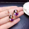 Necklace Earrings Set Trendy Colourful Crystal Ring Jewelry Purple Oval Rose Gold Color For Women Gift Drop