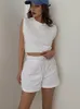 Survêtements pour femmes Lâche Casual 2 pièces Ensembles Femmes Tenues 2023 Été Coréen Mode Coton Sans Manches Débardeur Crop Top Short Assorti S