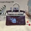 Tygväska Designer Bags Birkinns Handväskor Krokodil har logotyp Yuan Custom Grape Purple Leather 2024 Ny First Laye