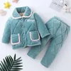 Pyjama Koude Winter Baby Kid Pyjama Plus Fluwelen Dikker Meisje Jongen Homewear Thermisch Ondergoed Drie Lagen Warmte Kinderkleding Set 231129