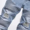 Men S Jeans Boy Spring och Autumn Mid Blue Spot Mid midja Kids Straight Hole Washed Locomotive Denim Pants 231129