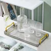 Bandeja de plástico transparente para servir, bandeja decorativa com alças, organizador de armazenamento, decoração para casa, perfume, suporte de velas, mesa de café