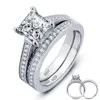 Nuovo marchio di alta qualità reale argento sterling 925 coppia di anelli di nozze con diamanti impostati per le donne argento fidanzamento di nozze multa 323M