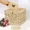 Partydekoration DIY Hochzeitskartenboxen Herr Frau Paar Spardose aus Holz mit Schloss hohlem Blumenmuster Geschenk Geburtstagszubehör