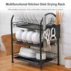 Dish Racks Dish Drying Rack 3 Tier Dish Rack Steel with Removable Drain Board Storage Rack for Dish Drainer Utensil Holder 231124