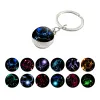New 12 Constellation Keychains for Women Men Glass Ball Pendant Zodiac Key Chains Rings Zodiac Keyring Holder Birthday