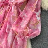 Casual Jurken 2023 Jurken Dames Europese Vintage Lantaarnmouwen Gefragmenteerde Bloemenjurk Lente Lace Up Taille Ontwerp Verstoorde Fee Vestidos