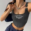 Débardeurs pour femmes Camis Lettre de broderie tricotée Débardeurs courts avec soutien-gorge Crop Top Femme Y2K Streetwear Mode Femmes Tshirt Camisole sans manches 230428