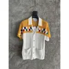 23Ss Color Checkerboard Casablanca Hollowed Out Loose Fitting Short Sleeved Small Fragrant Cardigan Sweater Knitted Top Casablanc