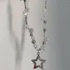 Naszyjniki wiszące Y2K słodka egirl błyszcząca kryształowa gwiazda koreańska moda nieregularna perełki perełek Naszyjnik dla kobiet biżuteria