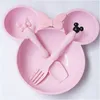 Cups Dishes Utensils 3pcs Wheat Straw Baby Cartoon Tableware Set Children's Dishes Kids Dinner Platos Baby Feeding Plate Training Bowl Spoon Fork P230314